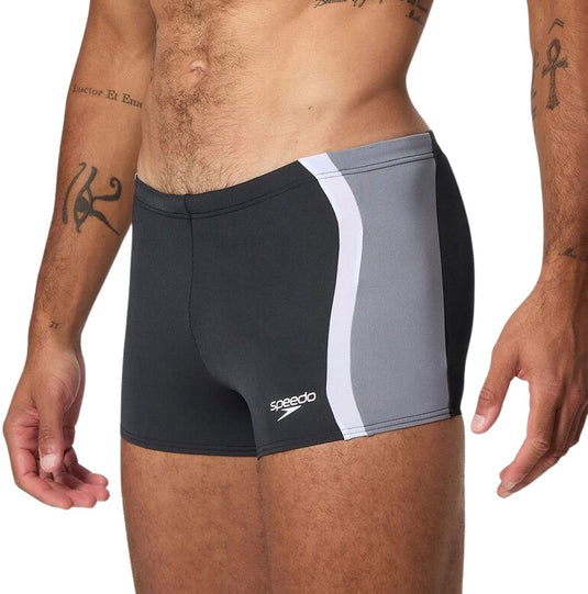 Speedo solid splice aquashort heren - strakke zwemshort heren - chloorbestendige zwemboxer heren - sportzwembroek heren met trekkoord - zwart grijs - xl