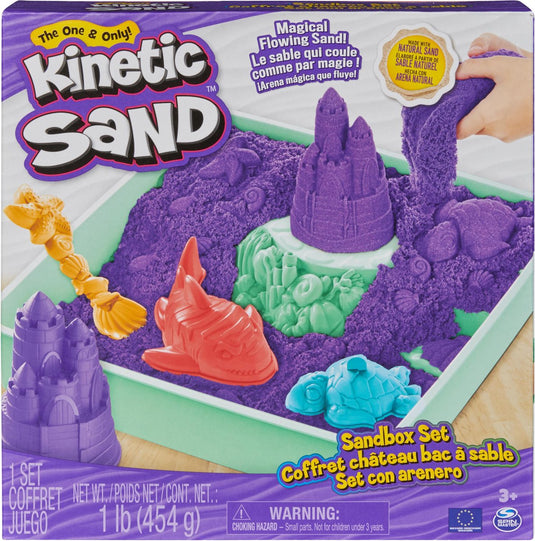 Kinetic sand - zandbak-set met 454 g paars origineel opbergzandbak 4 vormen en gereedschap - sensorisch speelgoed