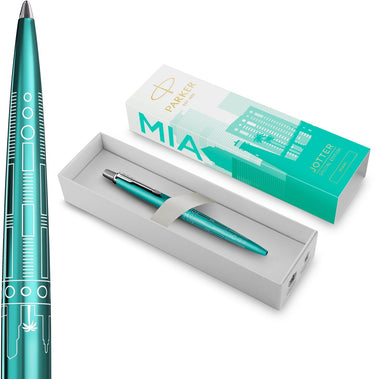 Parker jotter balpen | special edition | miami turquoise met verchroomd detail | medium penpunt | blauwe inkt | geschenkverpakking