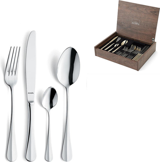 Amefa - baguette 24-delige bestekset in luxe houten kist - zilver