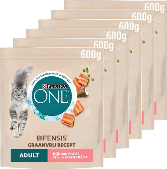 Purina one purina® one® graanvrij adult - kattenbrokjes - zalm - 6 x 600 g