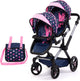 Bayer design - tweeling poppenwagen twin xeo, wagen, verstelbare handgreep, tas, blauw, roze, sterren