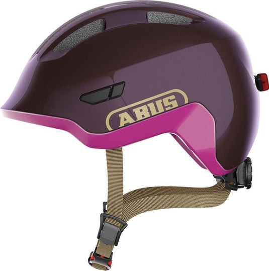 Abus kinderhelm smiley 3.0 ace led - fietshelm met licht - diepe pasvorm ruimte voor een vlecht - voor meisjes en jongens - glanzend paars, maat s