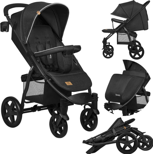 Lionelo buggy annet plus – lichtgewicht inklapbaar – grote massieve wielen met vering – inclusief voetenzak, klamboe bekerhouder – verstelbare rugleuning voetsteun – wandelwagen vanaf de geboorte tot 22 kg – kinderwagen