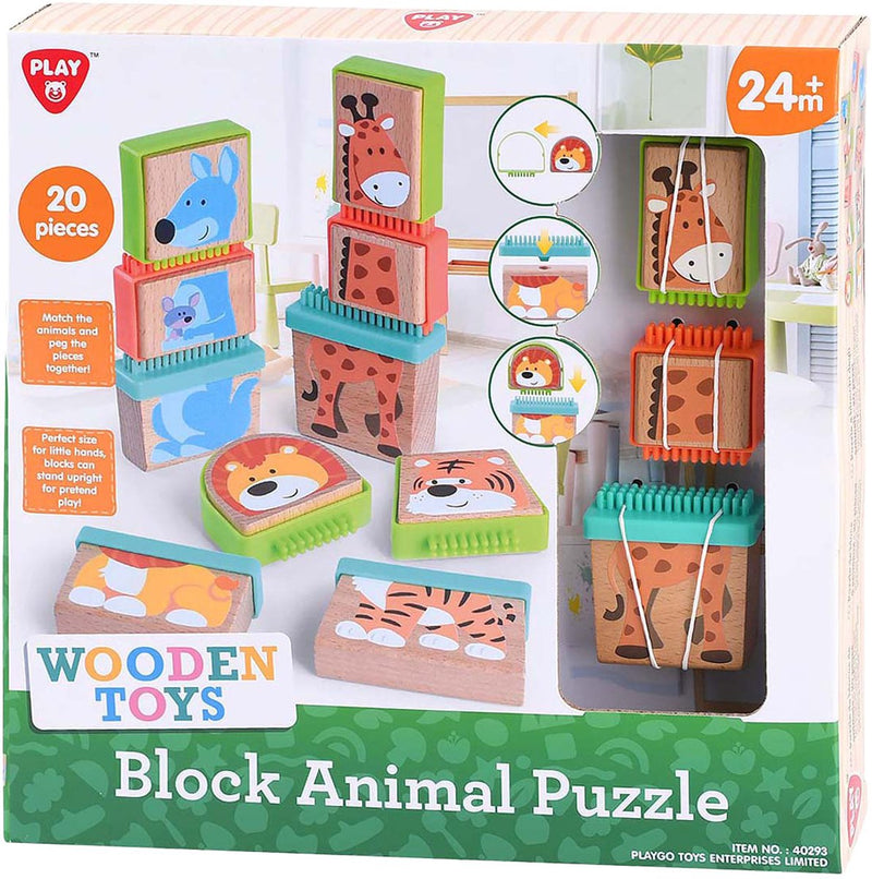 Afbeelding laden in galerijviewer, Playgo play houten blokpuzzel dieren - educatief speelgoed 20-delig.

