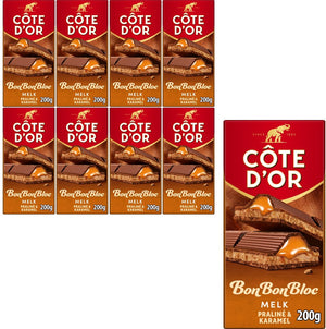 Côte d'or bonbonbloc chocoladereep melk praliné karamel 8 x 200g - chocolade tabletten - cadeau vrouwen of mannen verjaardag - voorraad