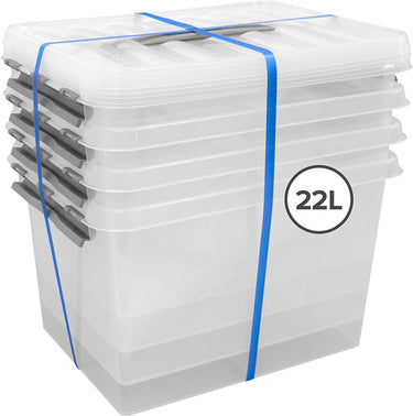 Sunware - q-line opbergbox met deksel - 22l - set van 4 - transparant grijs