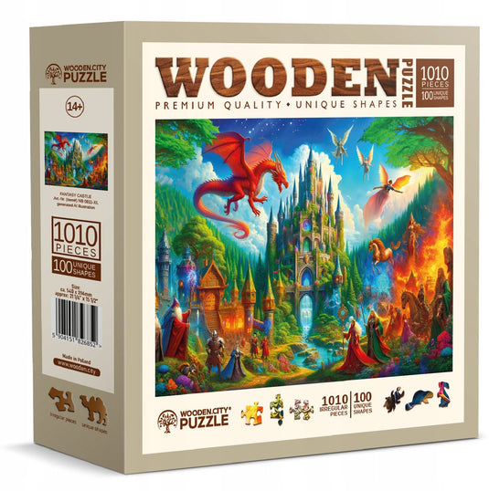 Wooden city houten puzzel 1000 stukjes - fantasiekasteel met figuur