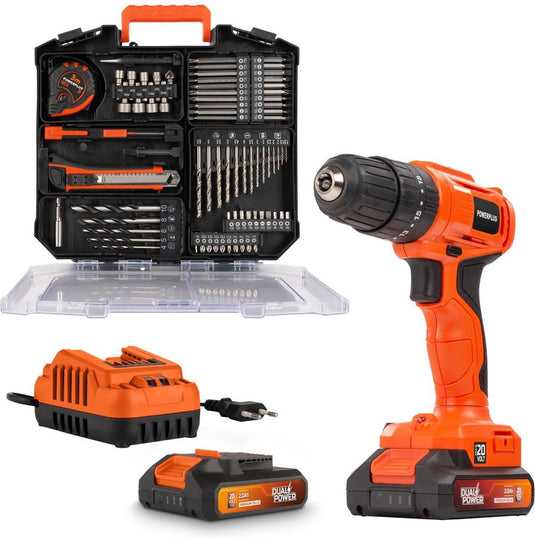 Powerplus - dual power - powdpo1150 - 20 v - geborsteld - schroef-, klopboormachine - 20v - incl. 2 batterijen 20v 2.0ah en lader - 78 acc.