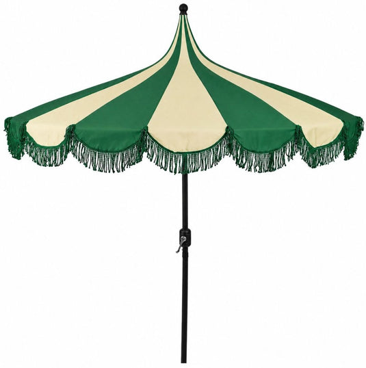 Mica decorations kim gestreepte parasol met draagtas - stokparasol 238 x ø235 cm - tuin of balkonparasol - polyester, staal - donkergroen