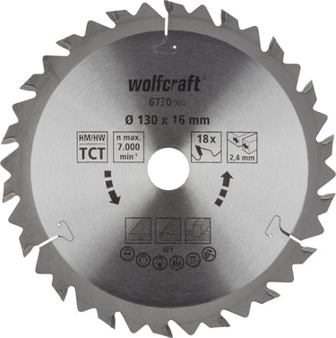 Wolfcraft - cirkelzaagblad 130 x 16 mm - 18 tanden - 6730000