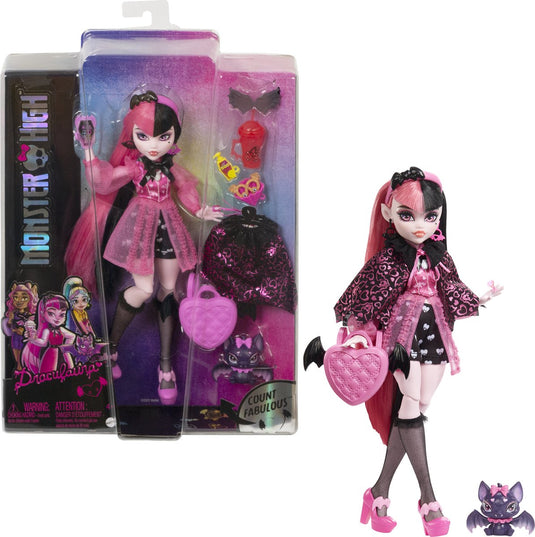 Monster high - modepop - draculaura pop met hartjes-tas
