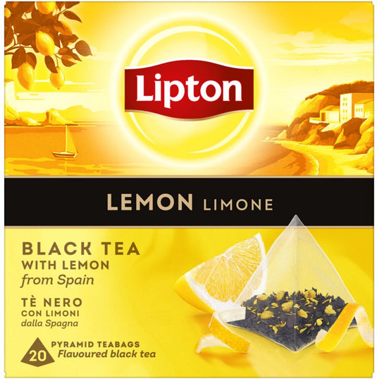 Lipton lemon tea - 80 theezakjes piramid - zwarte thee citroen - 4 x 20 zakjes - voordeelverpakking