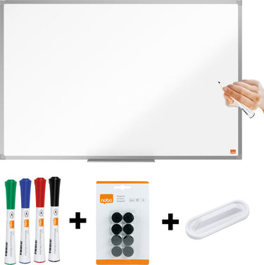 Nobo essence magnetisch whiteboard set 90x60cm - met starterskit - met pennengoot - bord van gelakt staal - wit