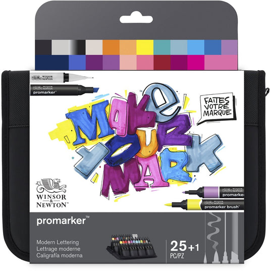 Winsor newton 0290202 promarker brush lettering set – 26-delig – mixed media marker set met fineliners blender – voor handlettering illustratie