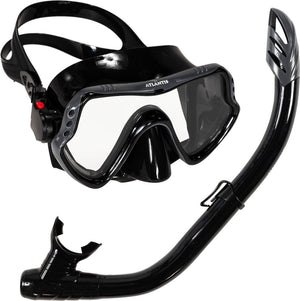 Atlantis samana pro combo - snorkelset - snorkel duikbril - versterkt glas - dry top - luxe bewaartas - volwassenen - zwart grijs