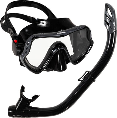 Atlantis samana pro combo - snorkelset - snorkel duikbril - versterkt glas - dry top - luxe bewaartas - volwassenen - zwart grijs