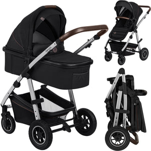 Lionelo amber 2 in 1 combi kinderwagen met reiswieg wandelwagen – vanaf geboorte tot 22 kg – luchtbanden, volledige vering, omkeerbaar zitje – accessoires: luiertas, klamboe, regenhoes, verschoonmatje