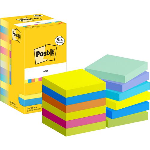 Zelfklevende memoblaadjes post-it 654-mx-p8+4 multikleur pak van 12 8+4