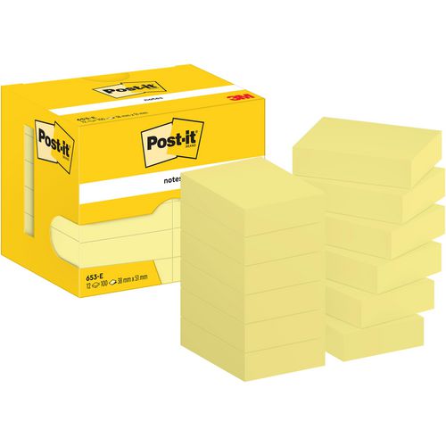 Zelfklevende memoblaadjes post-it 653-e 38x51mm effen geel