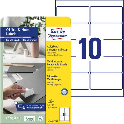 Multifunctionele etiketten avery l4744rev-10 papier wit