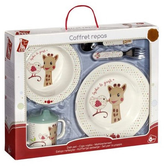 Sophie de giraf maaltijdset - kinder servies - kinderbord - drinkbeker - kom - kinder bestek - vaatwasser bestendig - vanaf 6 maanden - 5-delig - beige rood
