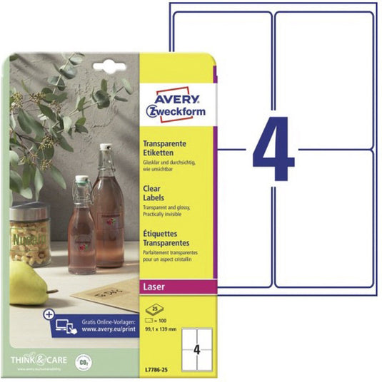 Avery zweckform laseretiket avery 99 - 1x139mm transparant 25 vel 4 etiketten per vel