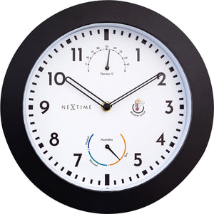 Nextime daisy – weerstation wandklok – 25.5 cm – metaal – zwart wit – weerbestendig