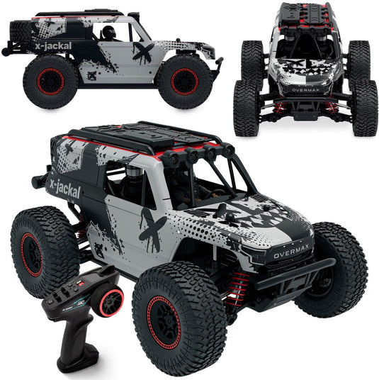 Overmax x-jackal rc auto - monster truck 4x4 – rc car 1:20 – tot 30 km u – 370 brushed motor – led verlichting (5 kleuren) – versterkt chassis – veervering – rtr – li-ion 7,4v 600 mah – offroad radiografische auto