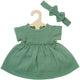 Heless poppenjurk katoen met ruches en haarband saliegroen 28-35cm.