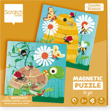 Scratch magnetisch puzzelboek to go - feest in de tuin - 2 magnetische puzzels van 20 stuks - 3 jaar