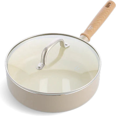 Greenchef nordics keramische inductie hapjespan met deksel 24cm 3.1l - pfas-vrij - inductie pan - inductie hapjespan - vaatwasserbestendig - ovenbestendig tot 160°c - keramische antiaanbaklaag - koelgreep - crème
