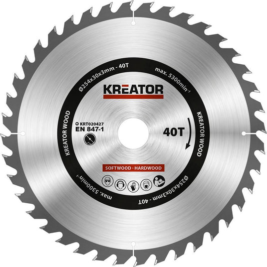 Kreator krt020427 zaagblad hout 254 mm -40t