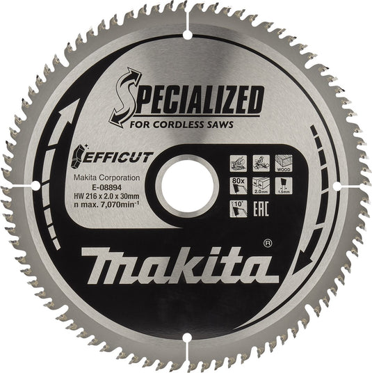 Makita e-08894 afkortzaagblad hout | efficut | 216 x 30 mm | 80-tands