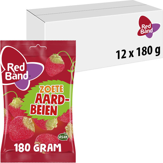 Red band aardbeien gesuikerde snoep - zoete fruitsmaak - 12x180g