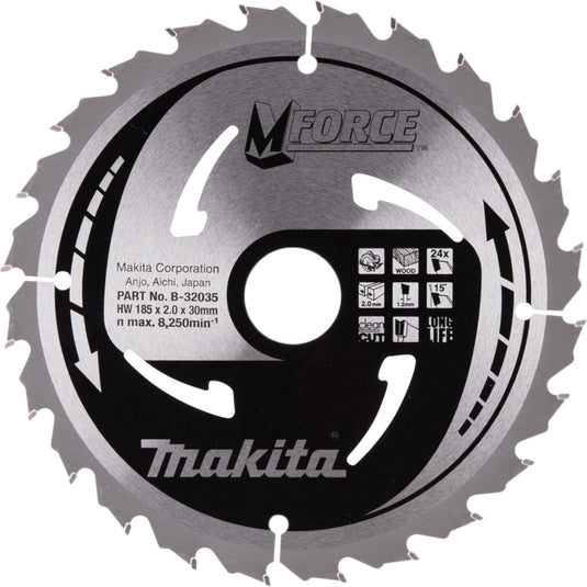 Makita cirkelzaagblad voor hout | mforce | ø 185mm asgat 30mm 24t - b-32035
