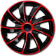 Quad set van 14 wieldoppen, rood en zwart, 4 stuks