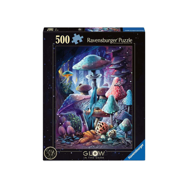 Afbeelding laden in galerijviewer, Ravensburger puzzel moonlight mushrooms (starline) 500 stukjes
