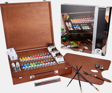 Van gogh olieverf kist expert met 24 kleuren in tubes van 20 ml + 2 kleuren in tubes van 60 ml + accessoires