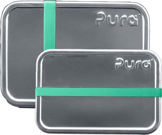 Pura lunchbox set van 2 - small en large + silicone band moss