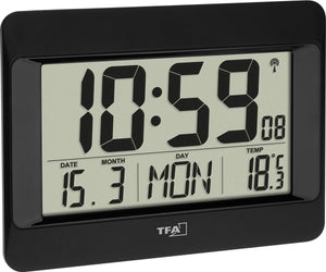 Tfa dostmann 60.4519.01 wandklok zendergestuurd 215 mm x 26 mm x 160 mm zwart groot display
