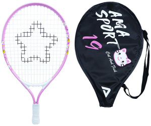 Ama sport kinder tennisracket kat roze 19 inch – lichtgewicht junior racket met tas – ideaal voor beginners –