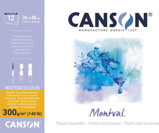 Canson montval aquarelpapier | wit met fijne korrel 300 g m² | ft 36 x 48 cm | blok met 12 vellen