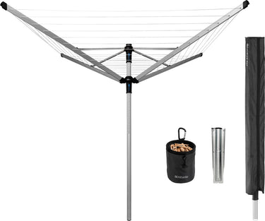 Brabantia lift-o-matic advance droogmolen - 60 m - met metalen grondanker - beschermhoes en wasknijpertasje - metallic grey