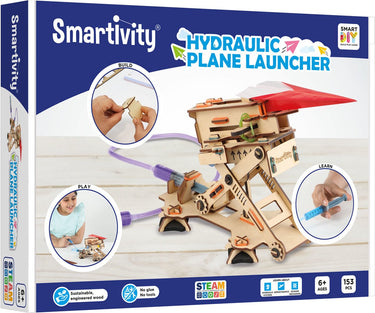 Smartivity mechanische hydraulic plane launcher - houten 3d bouwpakket vliegtuigwerper - duurzaam constructiespeelgoed modelbouw - cadeau voor jong oud - vanaf 8 jaar tot volwassen