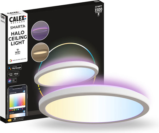 Calex halo slimme plafonnière - smart plafondlamp 40cm - rgb en warm wit licht - wit