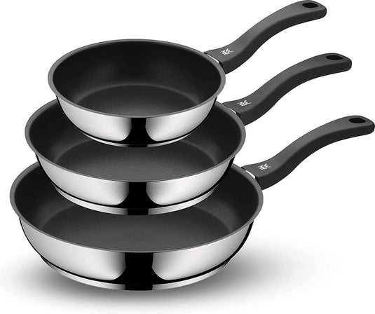 Wmf 3-delige gecoate koekenpan met handvat - pannenset non-stick - diameters 20 24 28 cm - zilver zwart