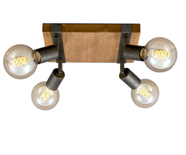 Briloner leuchten wood basic - plafondlamp vierkant - spots draaibaar - 4xe27 max. 25w - materiaal: hout en metaal - kleur: zwart en metaal grijs