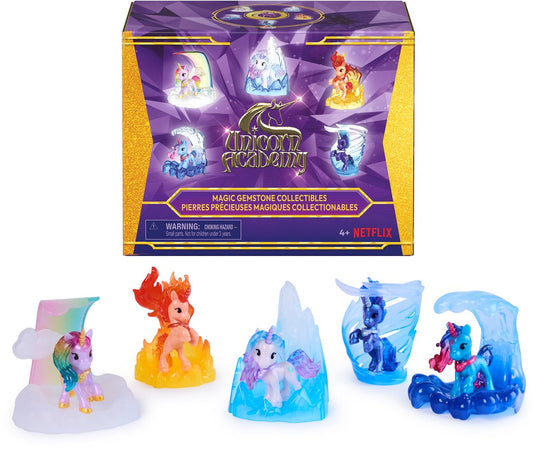 Unicorn academy - 5-pack eenhoorn met magische edelstenen - eenhoornspeelgoed - speelsets