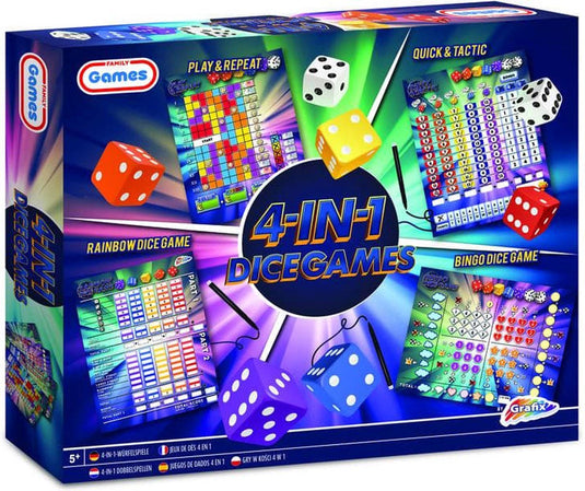 Grafix 4-in-1 dobbelspellen | gezelschapsspel voor kinderen en volwassenen | combinatie van tactiek- en geluk